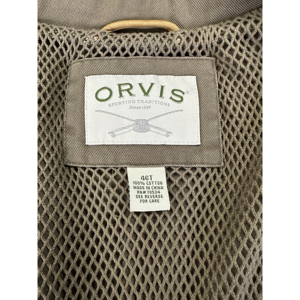 Orvis Blazer Jacket Mens 46 Tall Brown Zambezi Safari Leather Elbow Twill Travel - Picture 8 of 9